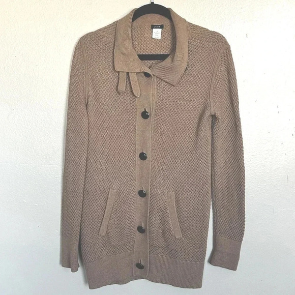 J CREW Cardigan Sweater Jacket Womens Beige Button Down Knit Pockets Sz Small - Picture 1 of 5